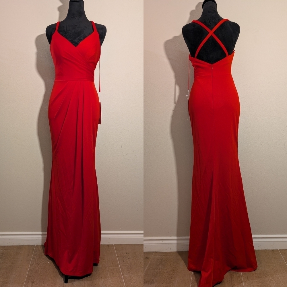 NWT Red Faux Wrap Floor Length Formal PromGirl Maxi Dress Size 2